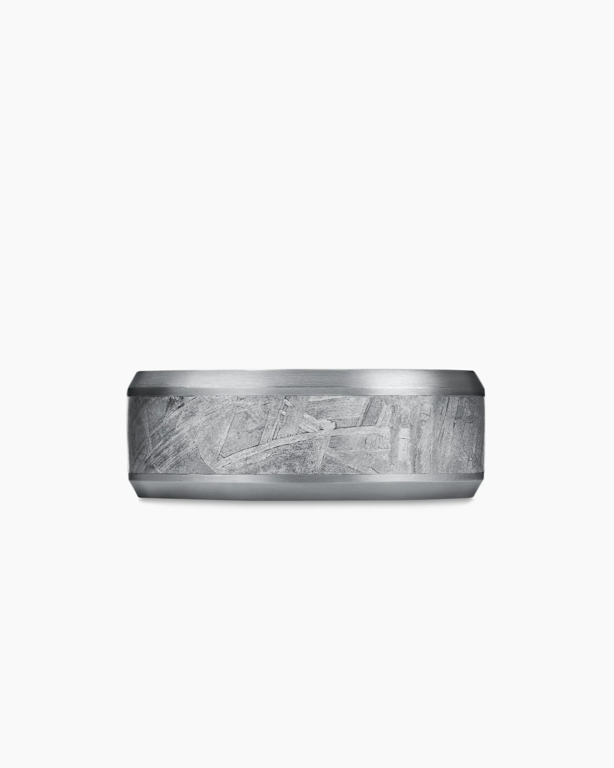 Beveled Band Ring Grey Titanium with Meteorite, 8.5mm