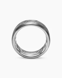 Beveled Band Ring Grey Titanium with Meteorite, 8.5mm