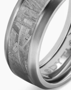 Beveled Band Ring Grey Titanium with Meteorite, 8.5mm
