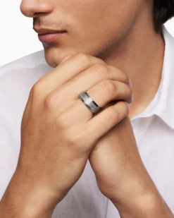 Beveled Band Ring Grey Titanium with Meteorite, 8.5mm