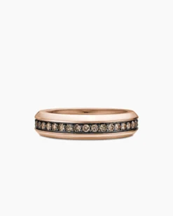 Beveled Band Ring 18K Rose Gold with Cognac Diamonds, 6mm