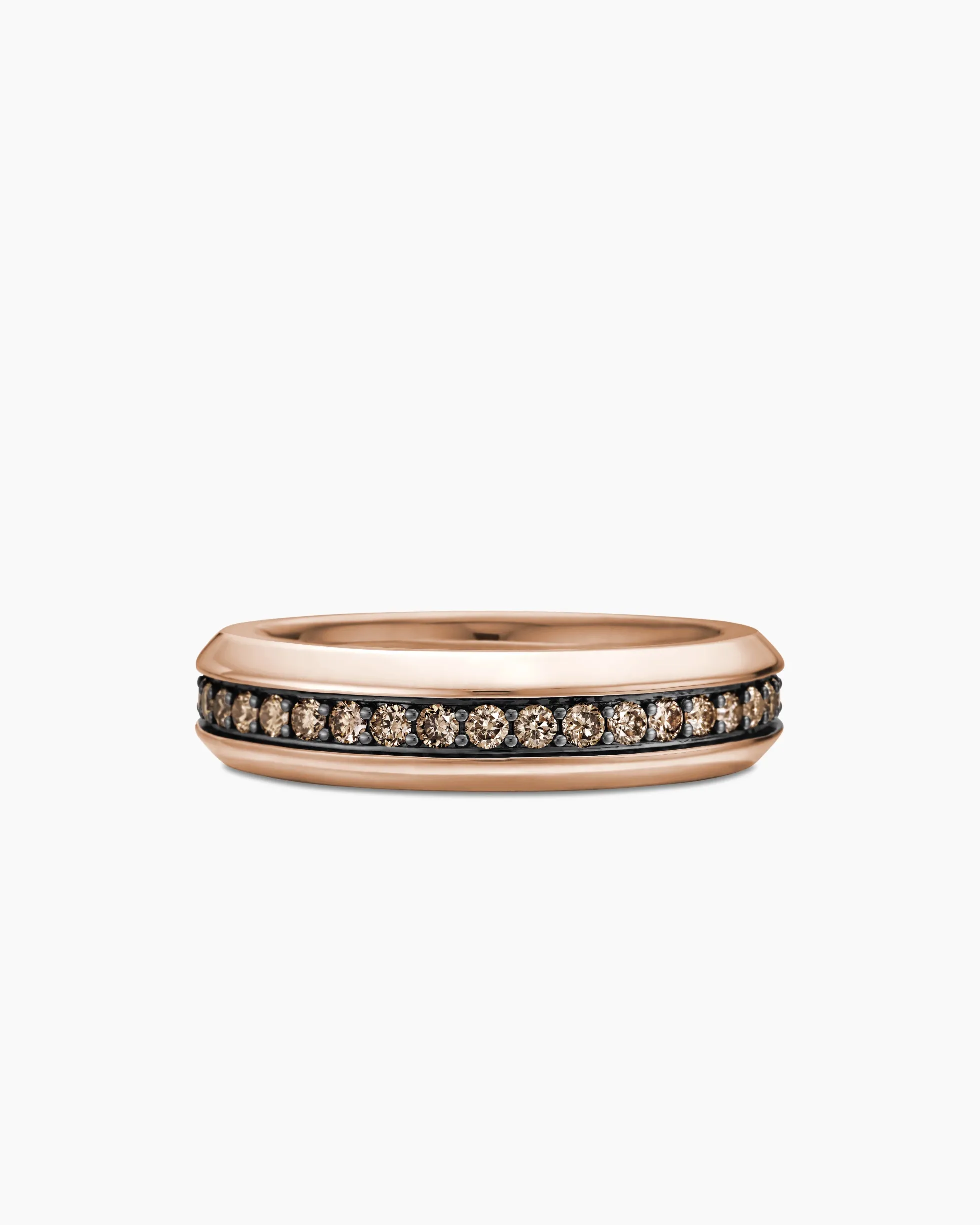 Beveled Band Ring 18K Rose Gold with Cognac Diamonds, 6mm