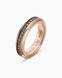 Beveled Band Ring 18K Rose Gold with Cognac Diamonds, 6mm