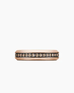 Beveled Band Ring 18K Rose Gold with Cognac Diamonds, 6mm