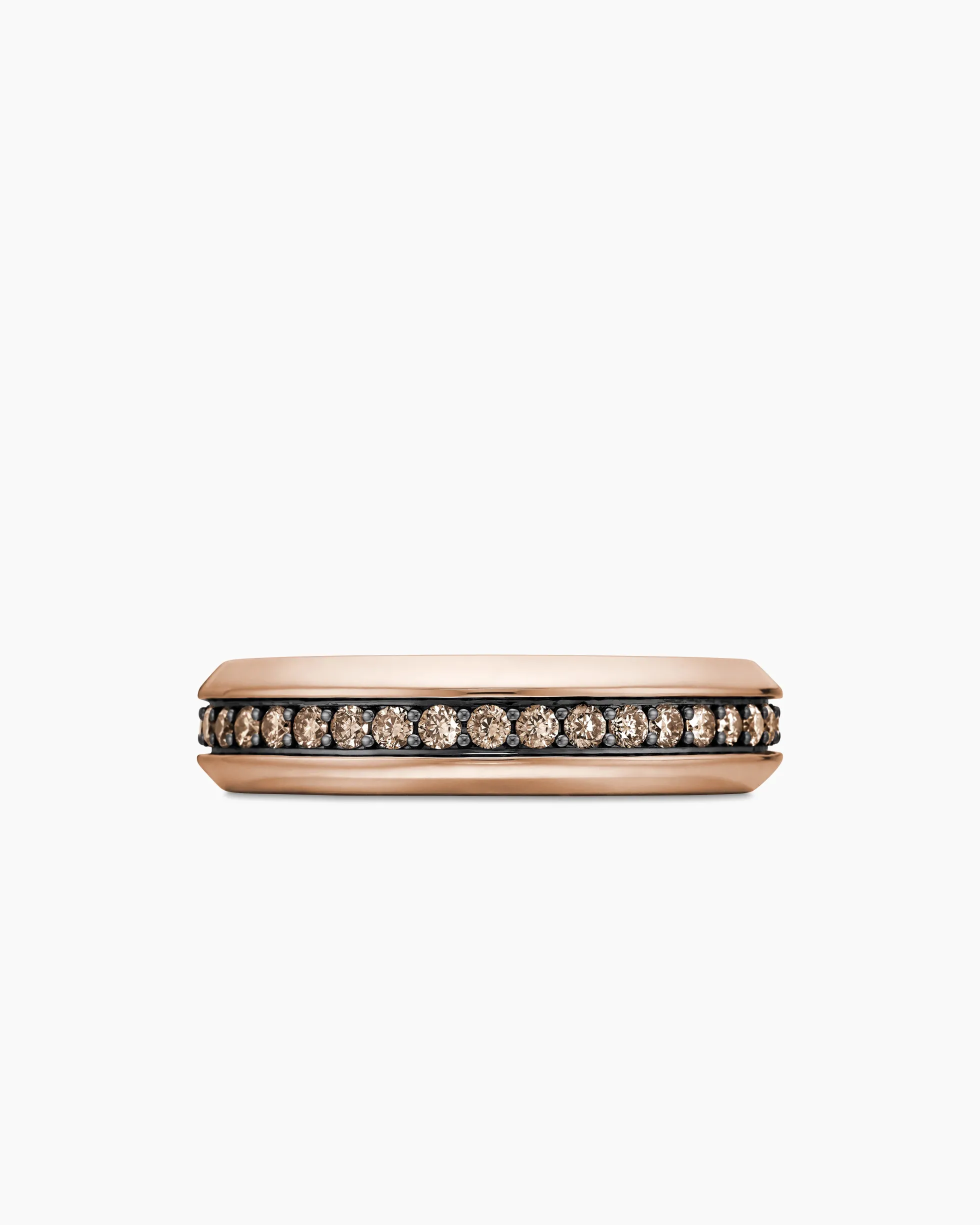 Beveled Band Ring 18K Rose Gold with Cognac Diamonds, 6mm