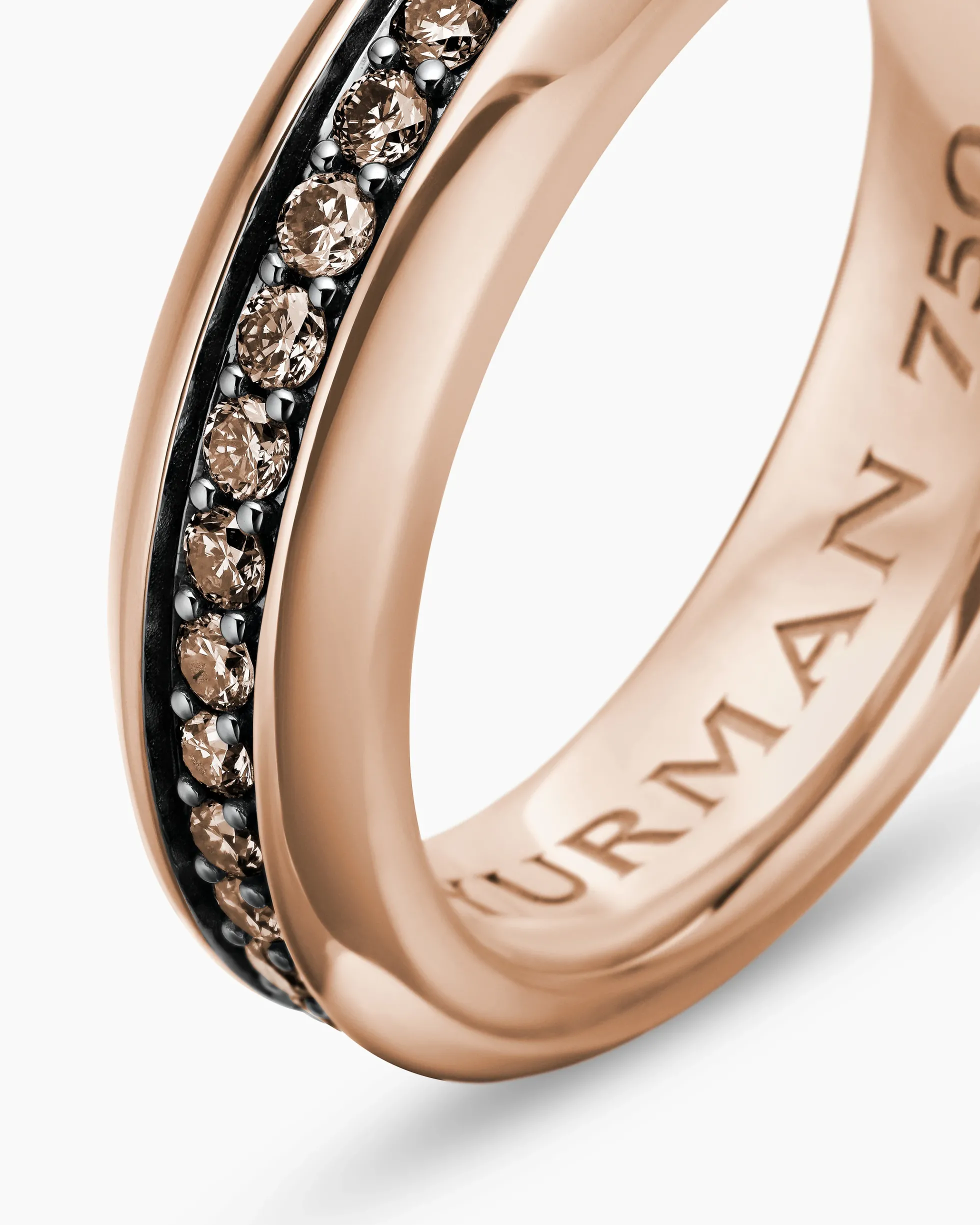 Beveled Band Ring 18K Rose Gold with Cognac Diamonds, 6mm