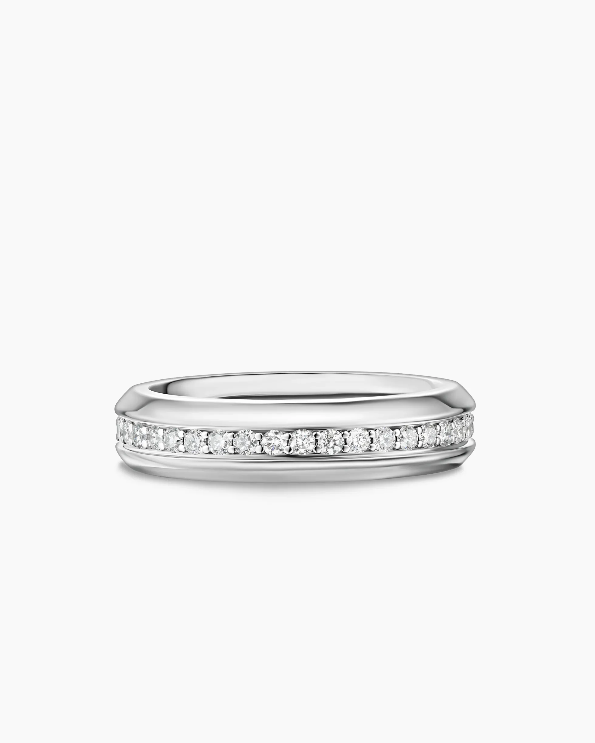 Beveled Band Ring 18K White Gold with Diamonds, 6mm