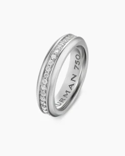Beveled Band Ring 18K White Gold with Diamonds, 6mm