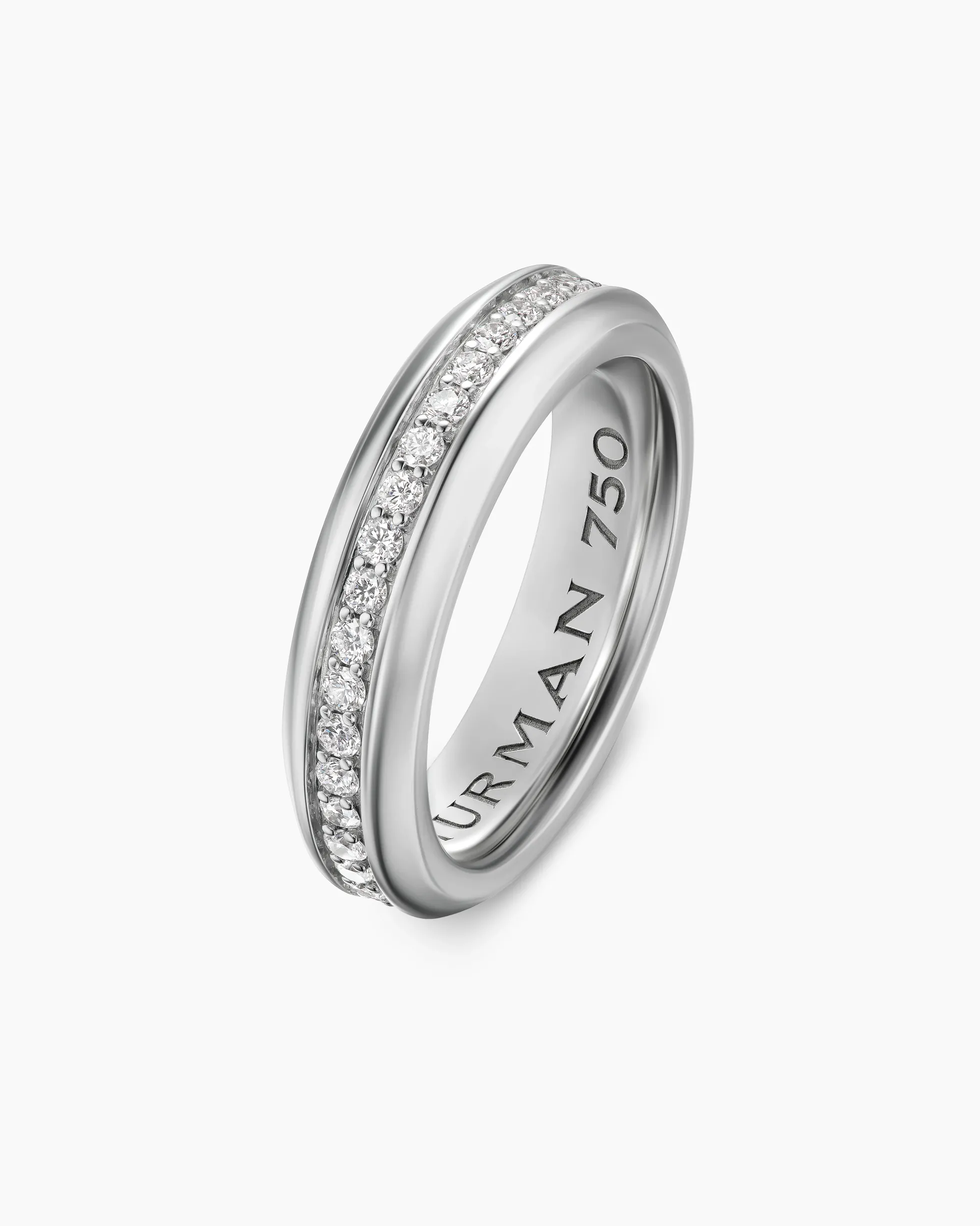 Beveled Band Ring 18K White Gold with Diamonds, 6mm