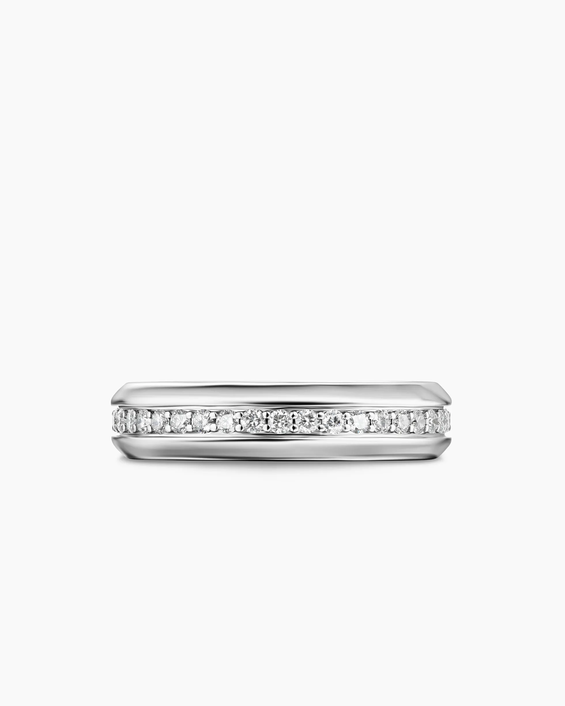 Beveled Band Ring 18K White Gold with Diamonds, 6mm