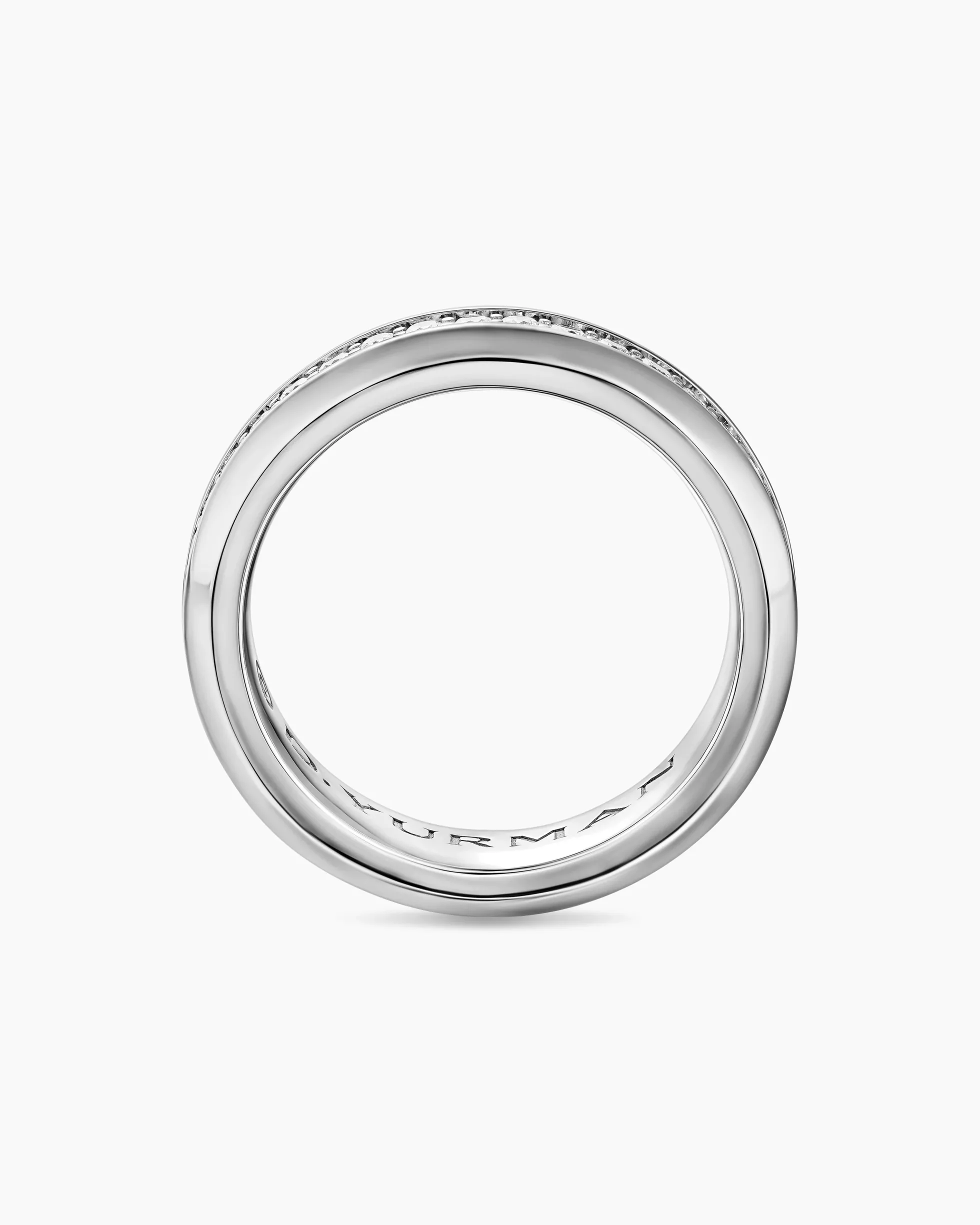 Beveled Band Ring 18K White Gold with Diamonds, 6mm