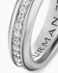 Beveled Band Ring 18K White Gold with Diamonds, 6mm