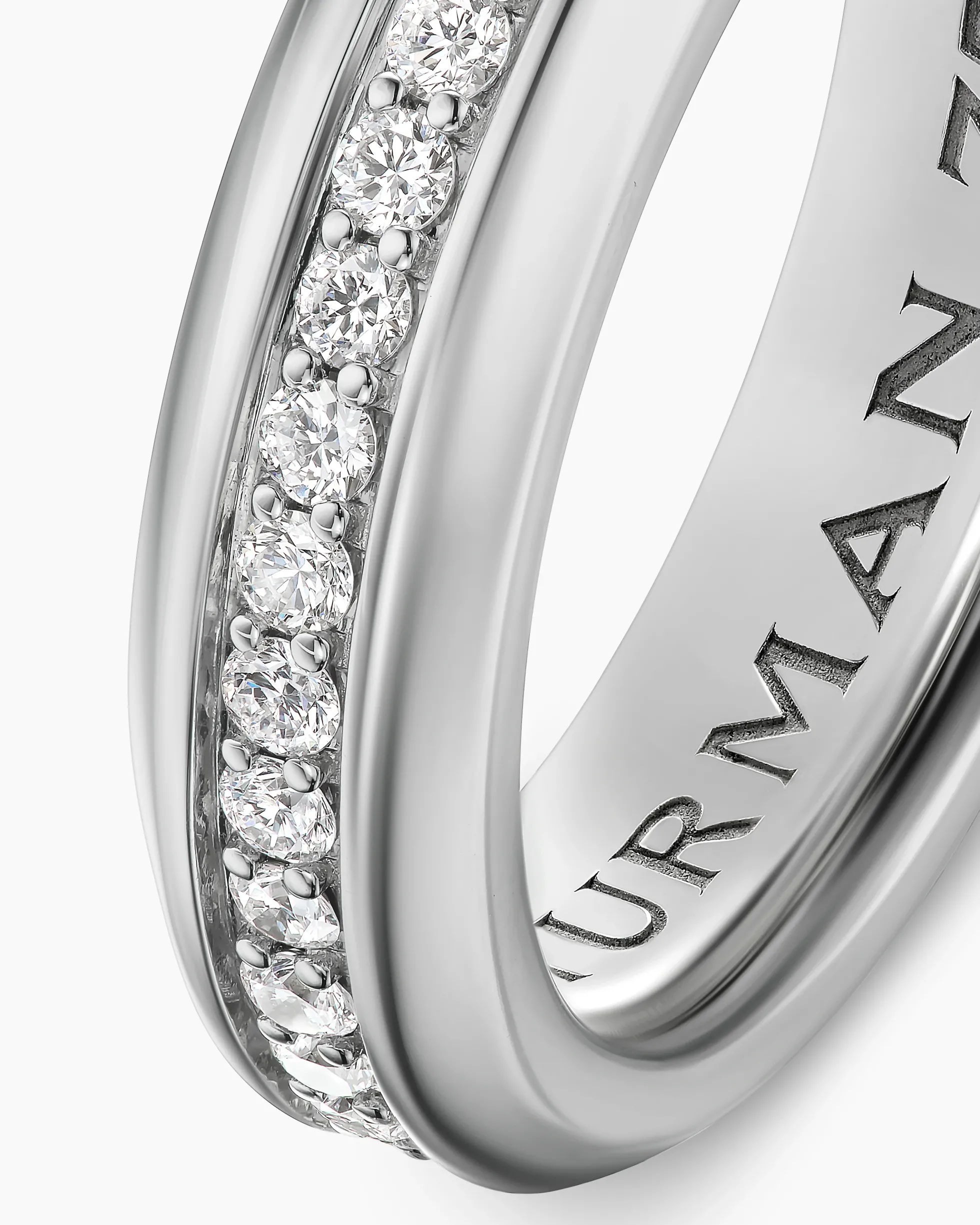 Beveled Band Ring 18K White Gold with Diamonds, 6mm