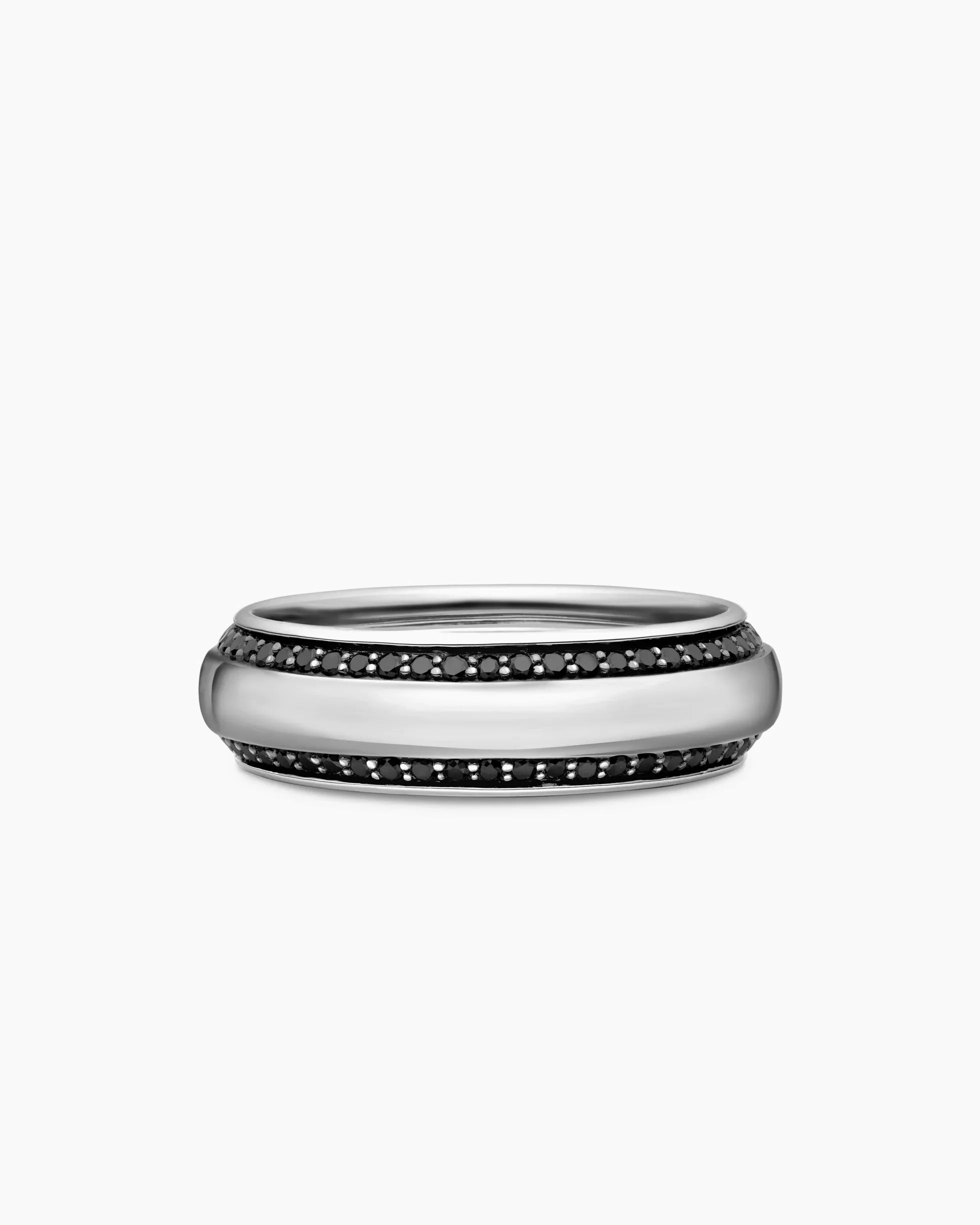 Beveled Band Ring 18K White Gold with Black Diamonds, 6mm