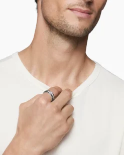 Beveled Band Ring 18K White Gold with Black Diamonds, 6mm