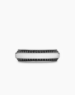 Beveled Band Ring 18K White Gold with Black Diamonds, 6mm
