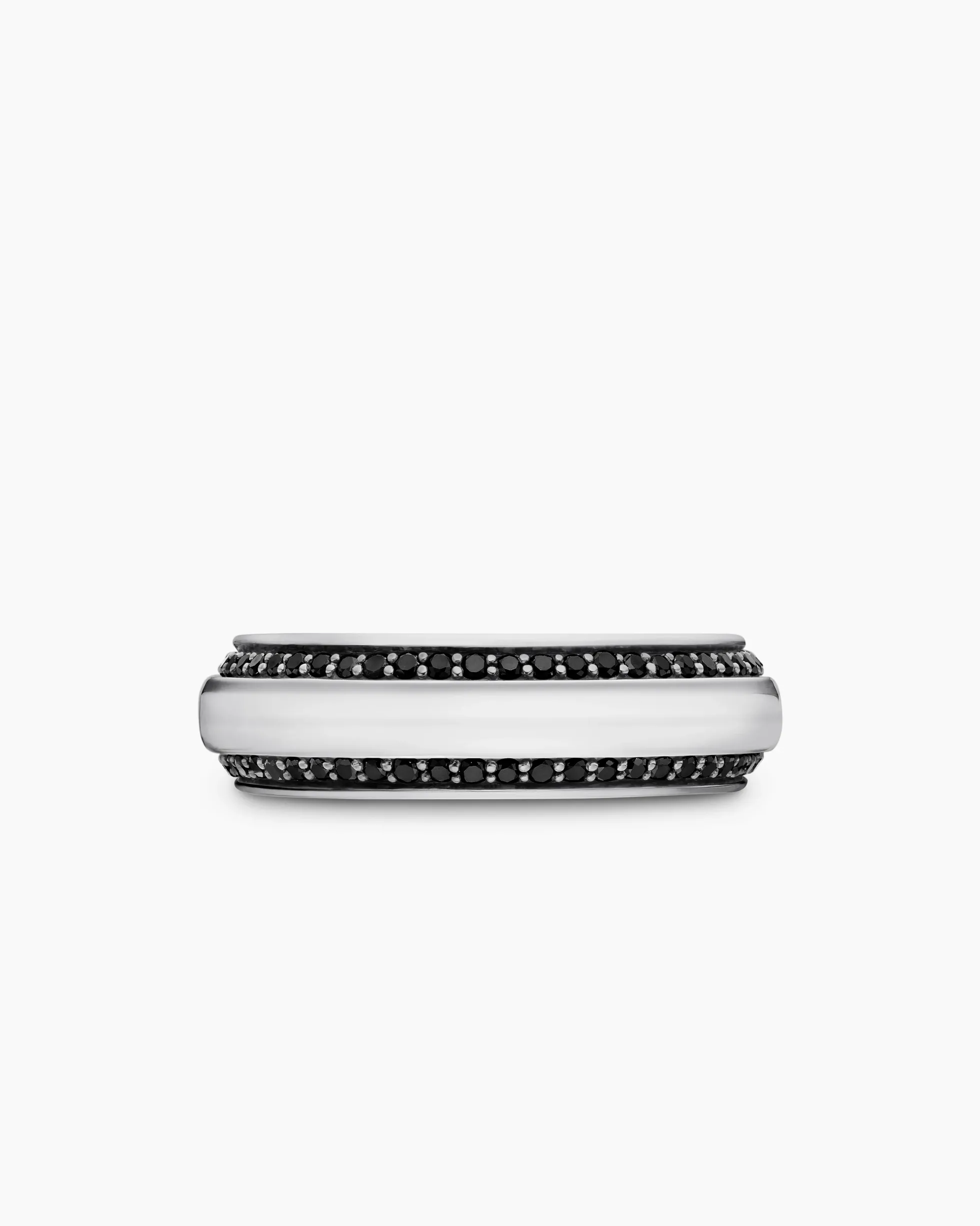 Beveled Band Ring 18K White Gold with Black Diamonds, 6mm