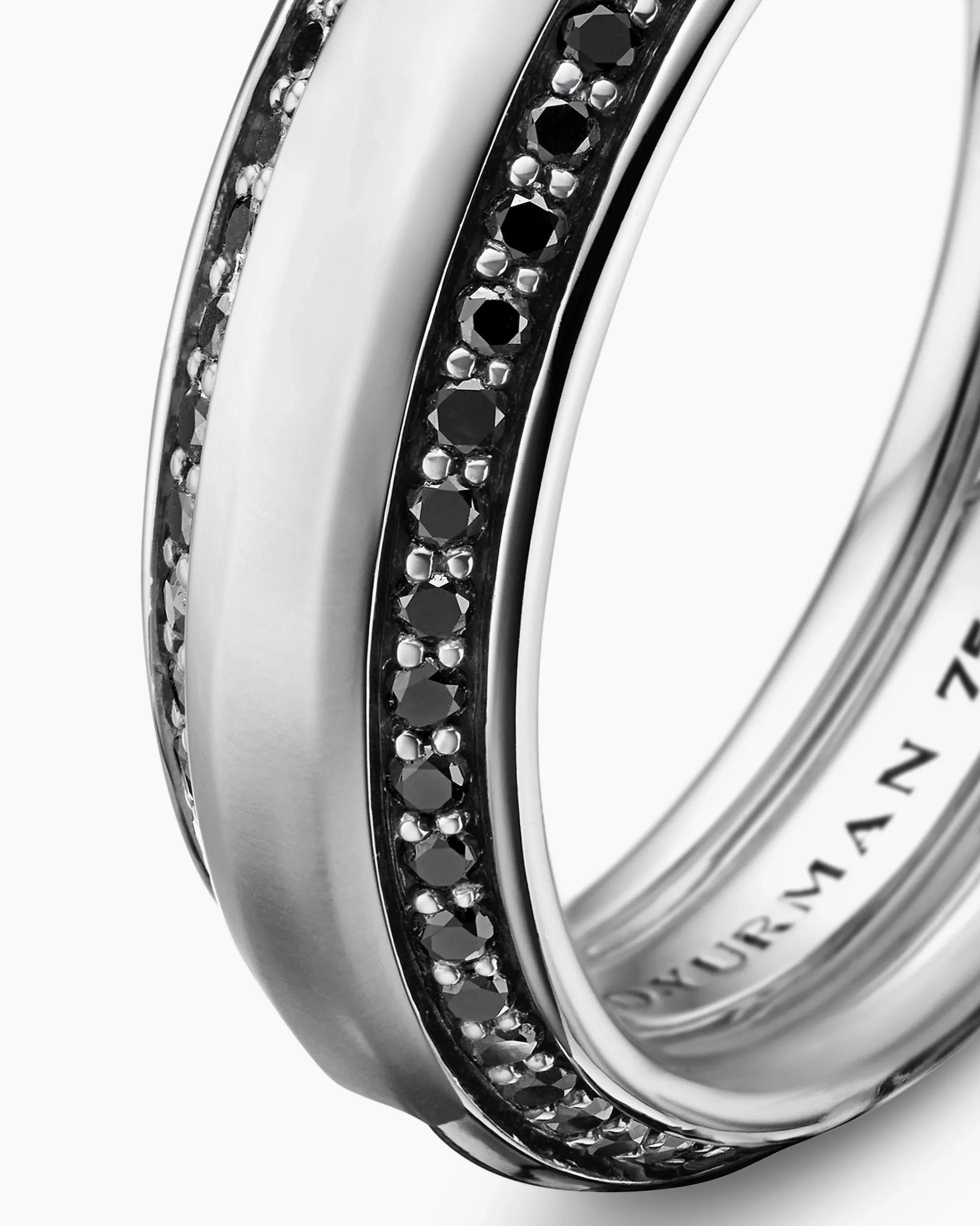 Beveled Band Ring 18K White Gold with Black Diamonds, 6mm