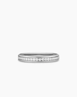 Beveled Band Ring 18K White Gold with Diamonds, 3.5mm