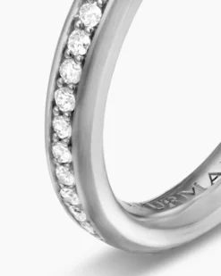 Beveled Band Ring 18K White Gold with Diamonds, 3.5mm