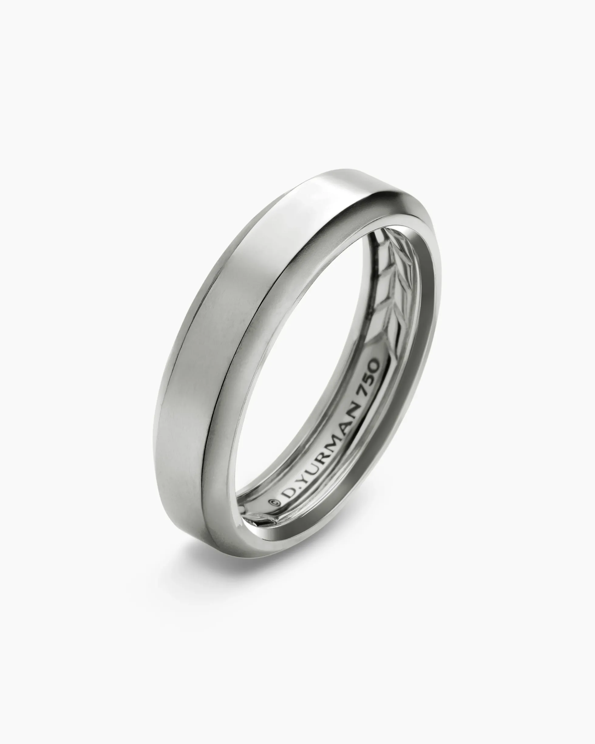 Beveled Band Ring 18K White Gold, 6mm