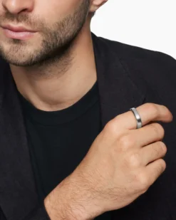 Beveled Band Ring 18K White Gold, 6mm