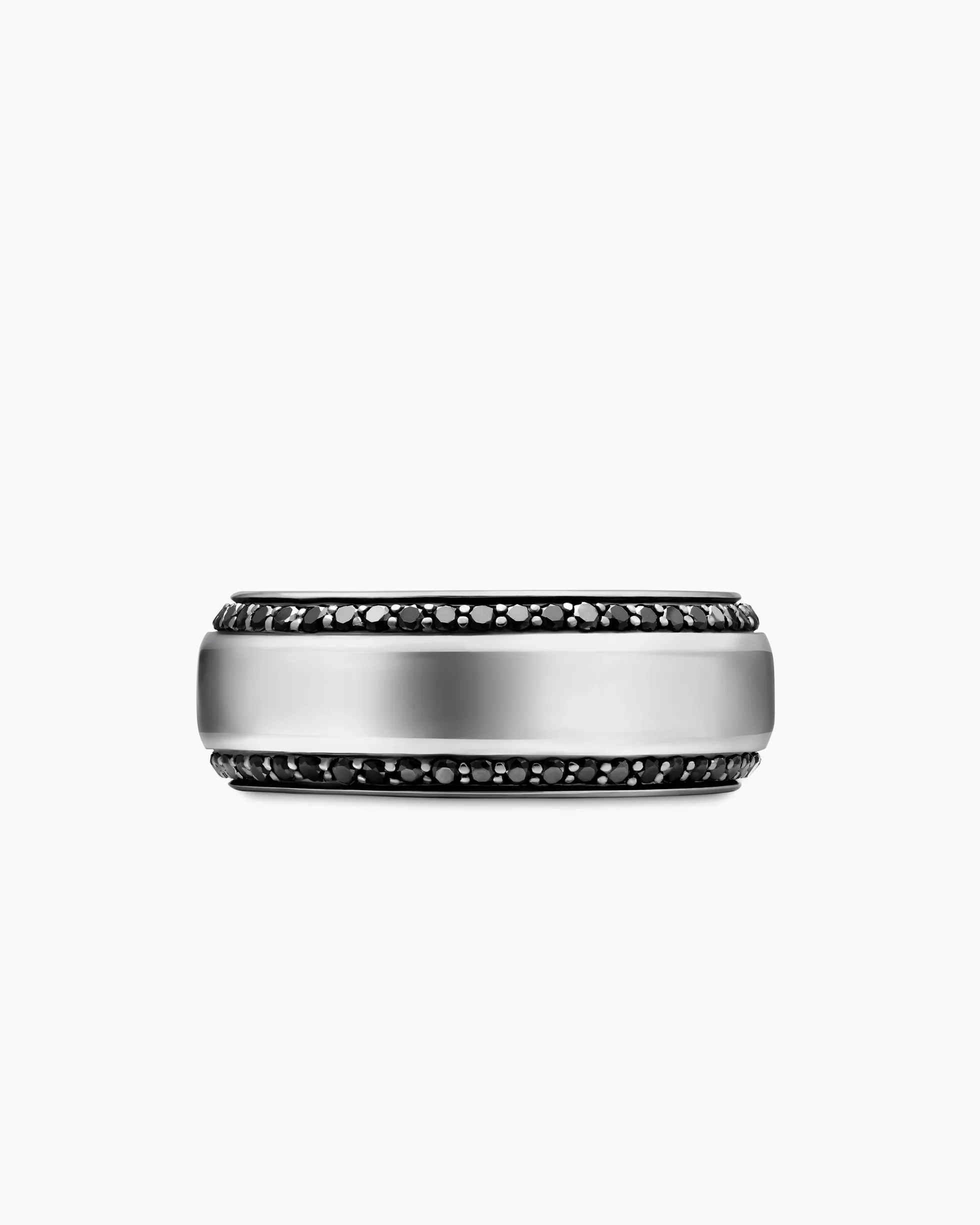 Beveled Band Ring 18K White Gold with Black Diamonds, 8mm