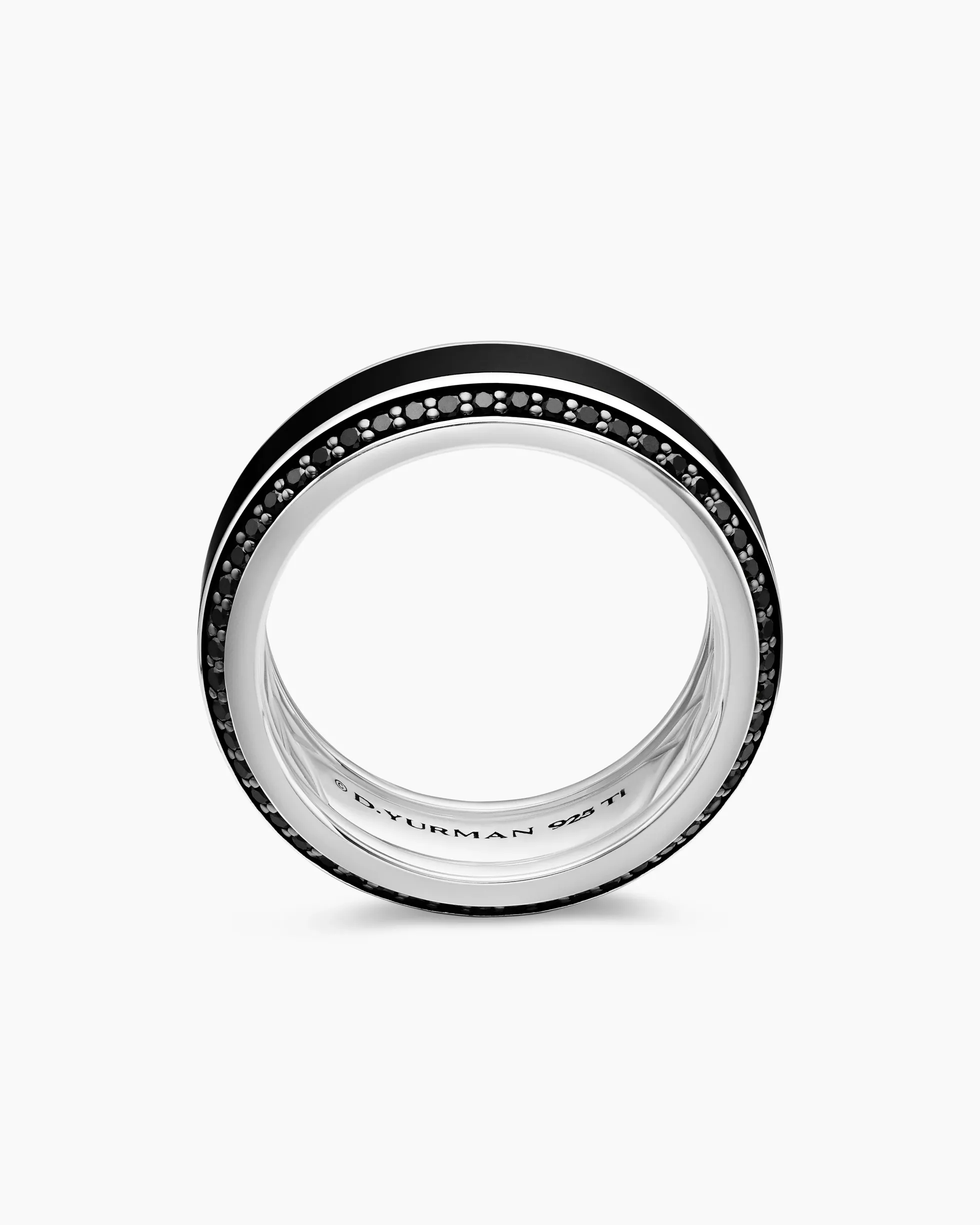 Beveled Band Ring 18K White Gold with Black Diamonds, 8mm