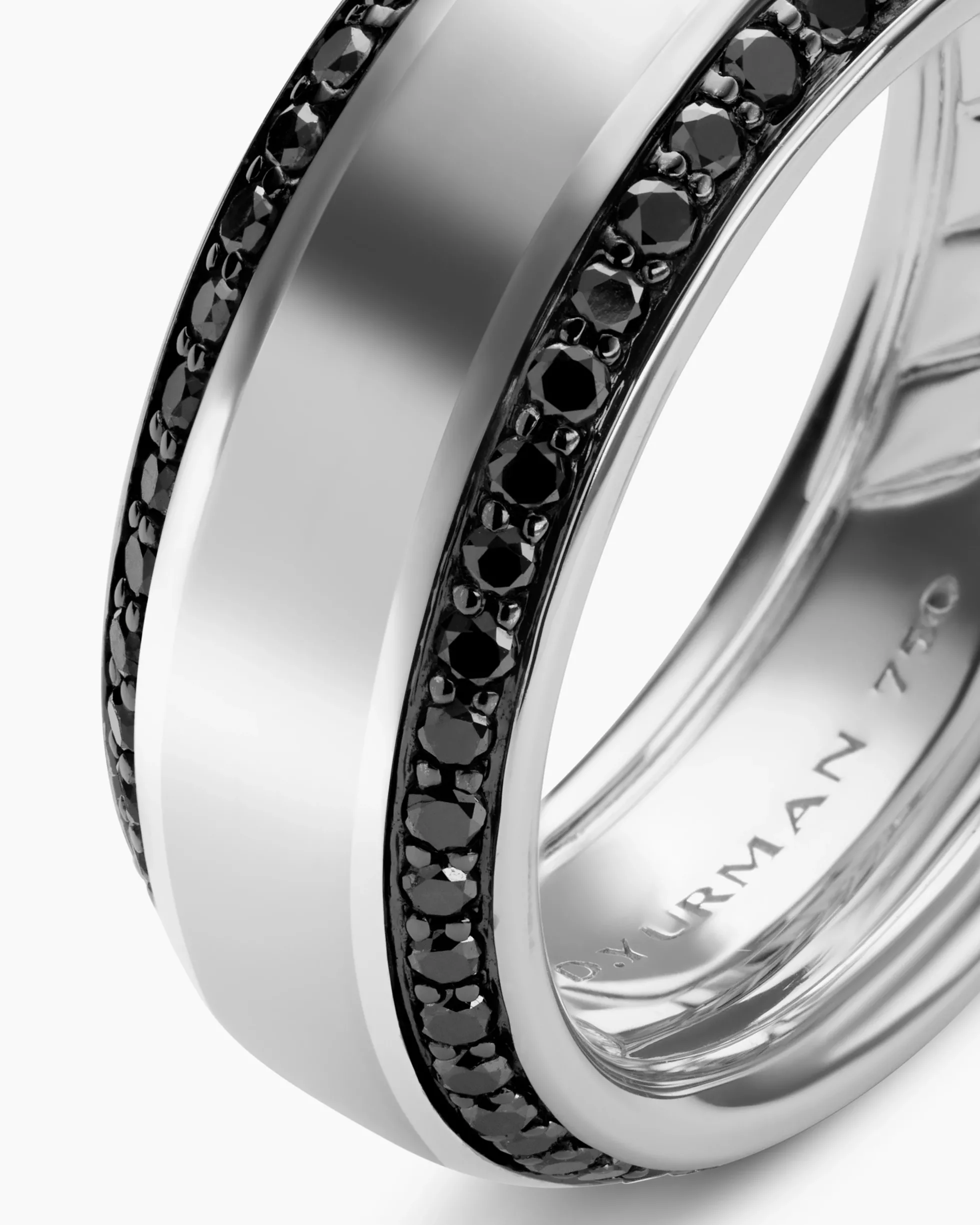 Beveled Band Ring 18K White Gold with Black Diamonds, 8mm