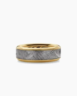 Beveled Band Ring 18K Yellow Gold with Meteorite, 8.5mm