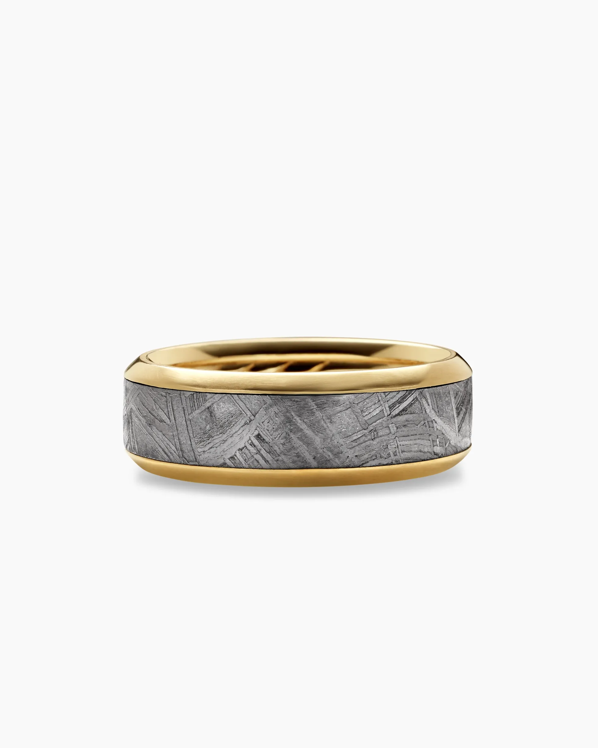 Beveled Band Ring 18K Yellow Gold with Meteorite, 8.5mm