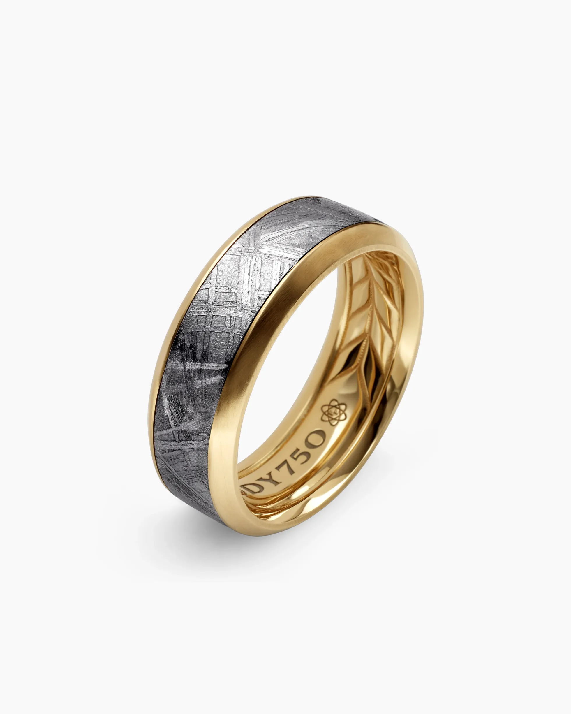 Beveled Band Ring 18K Yellow Gold with Meteorite, 8.5mm