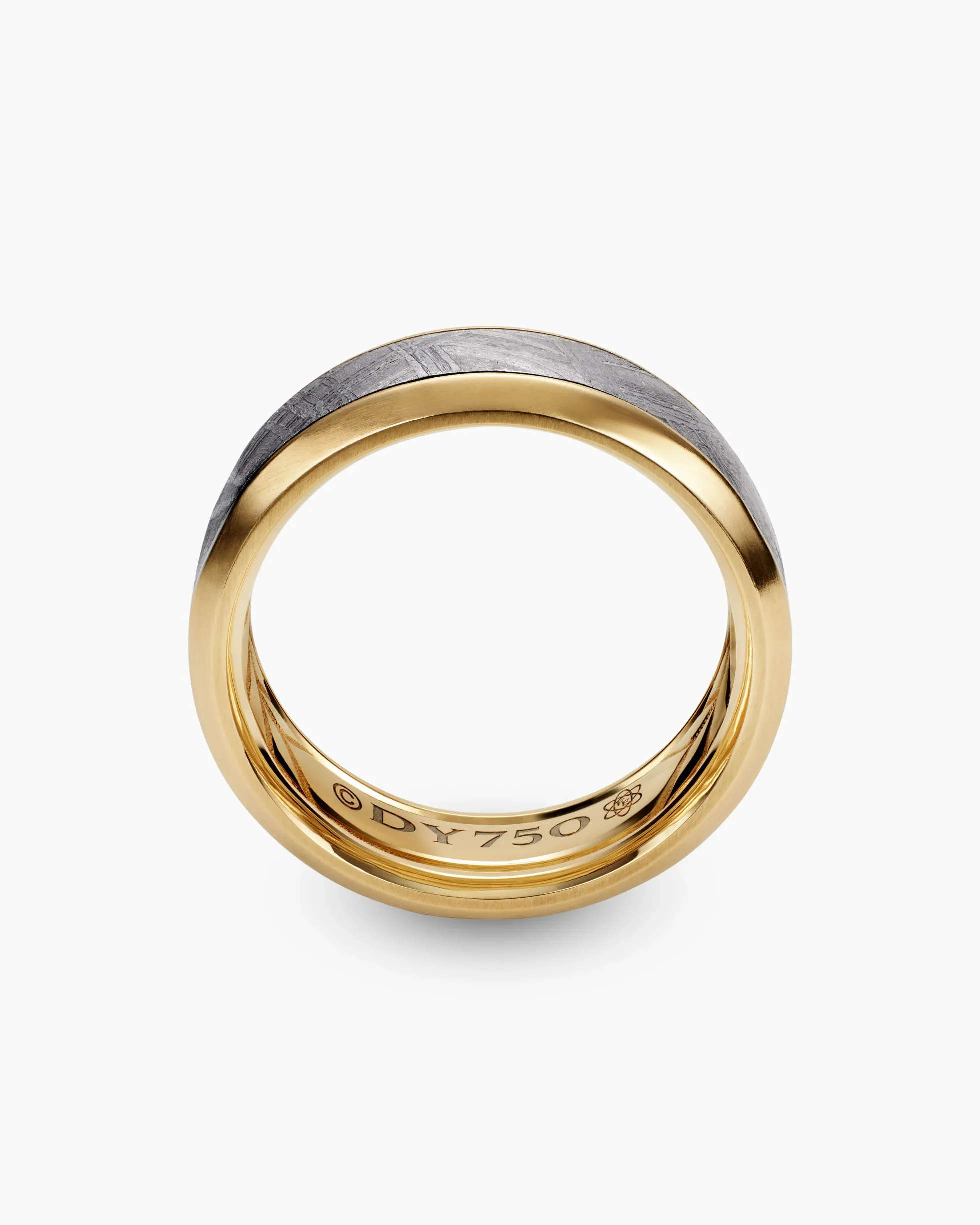 Beveled Band Ring 18K Yellow Gold with Meteorite, 8.5mm