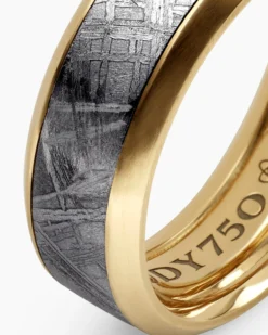 Beveled Band Ring 18K Yellow Gold with Meteorite, 8.5mm