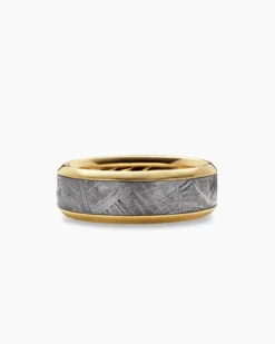Beveled Band Ring 18K Yellow Gold with Meteorite, 8.5mm