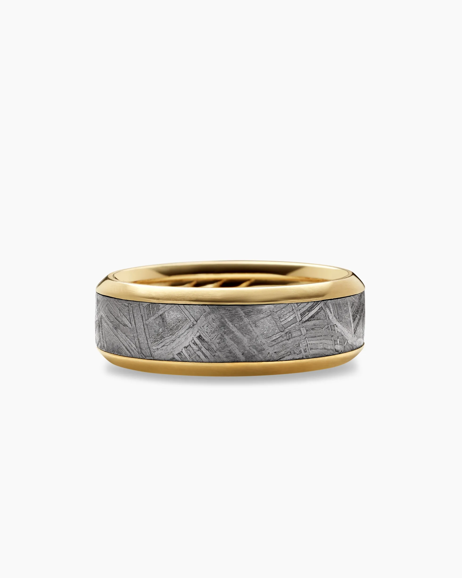 Beveled Band Ring 18K Yellow Gold with Meteorite, 8.5mm