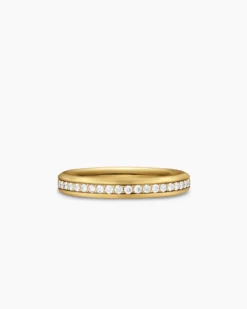 Beveled Band Ring 18K Yellow Gold with Diamonds, 3.5mm