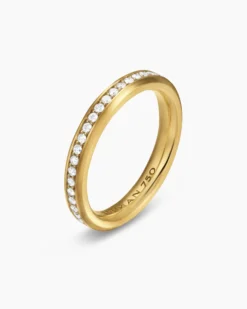 Beveled Band Ring 18K Yellow Gold with Diamonds, 3.5mm