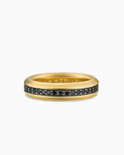 Beveled Band Ring 18K Yellow Gold with Black Diamonds, 6mm