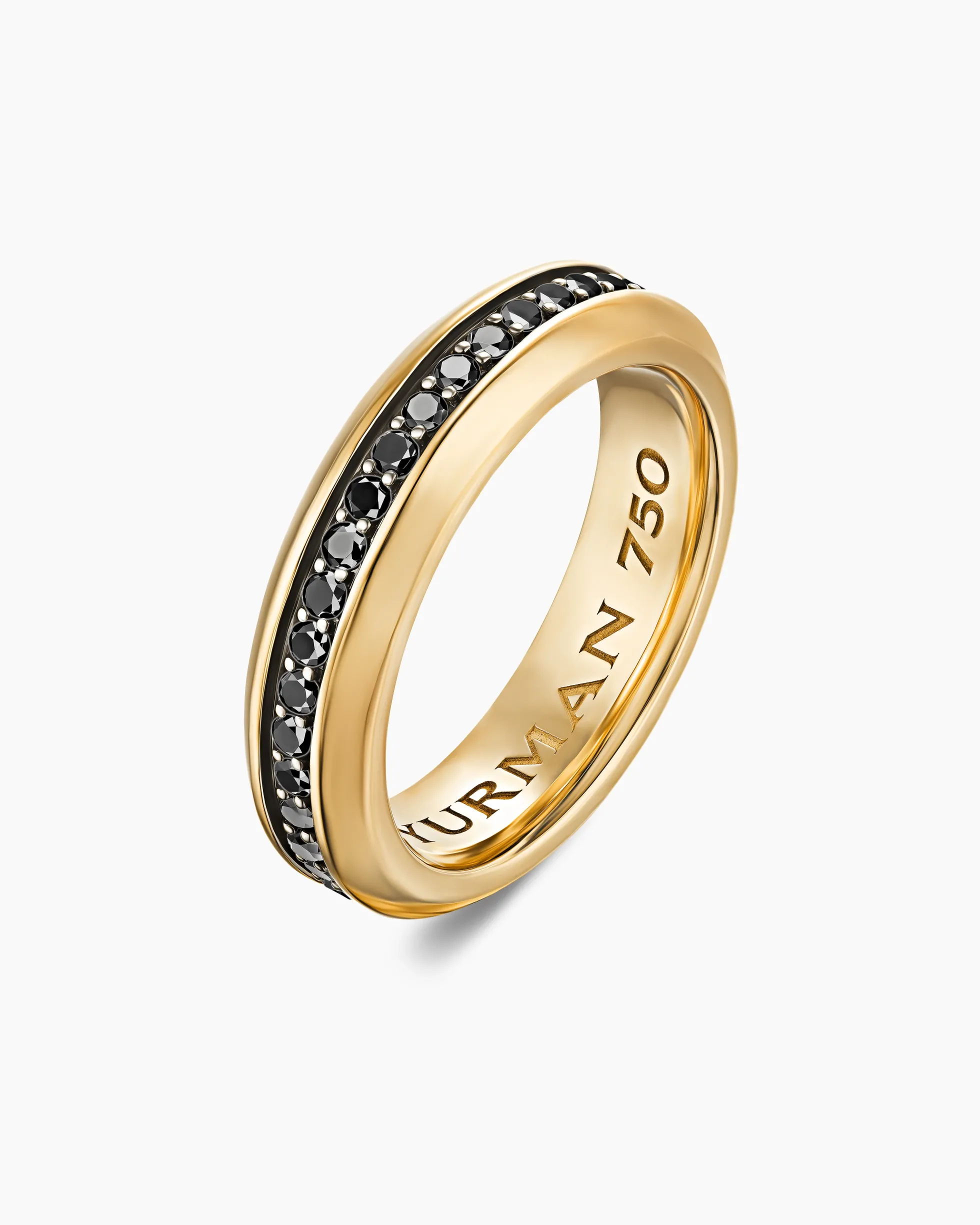 Beveled Band Ring 18K Yellow Gold with Black Diamonds, 6mm