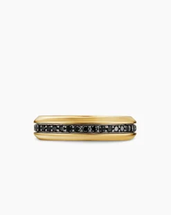 Beveled Band Ring 18K Yellow Gold with Black Diamonds, 6mm