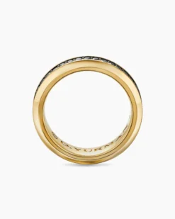 Beveled Band Ring 18K Yellow Gold with Black Diamonds, 6mm
