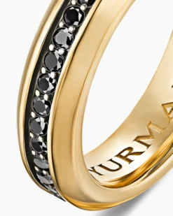 Beveled Band Ring 18K Yellow Gold with Black Diamonds, 6mm