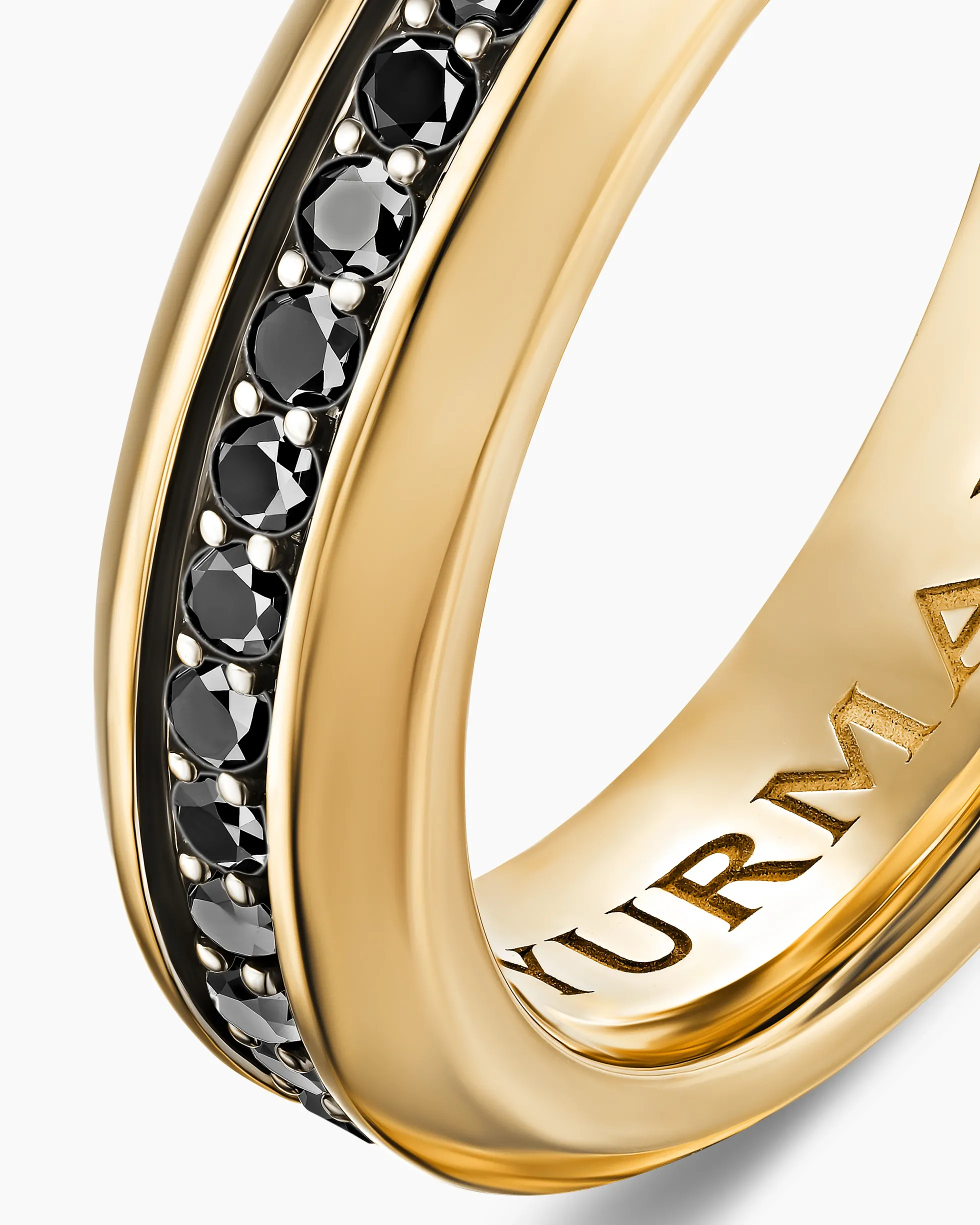 Beveled Band Ring 18K Yellow Gold with Black Diamonds, 6mm