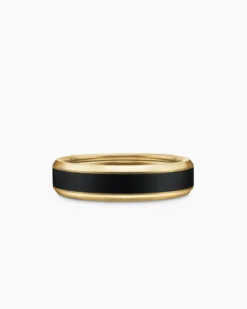Beveled Band Ring 18K Yellow Gold with Black Titanium, 6mm