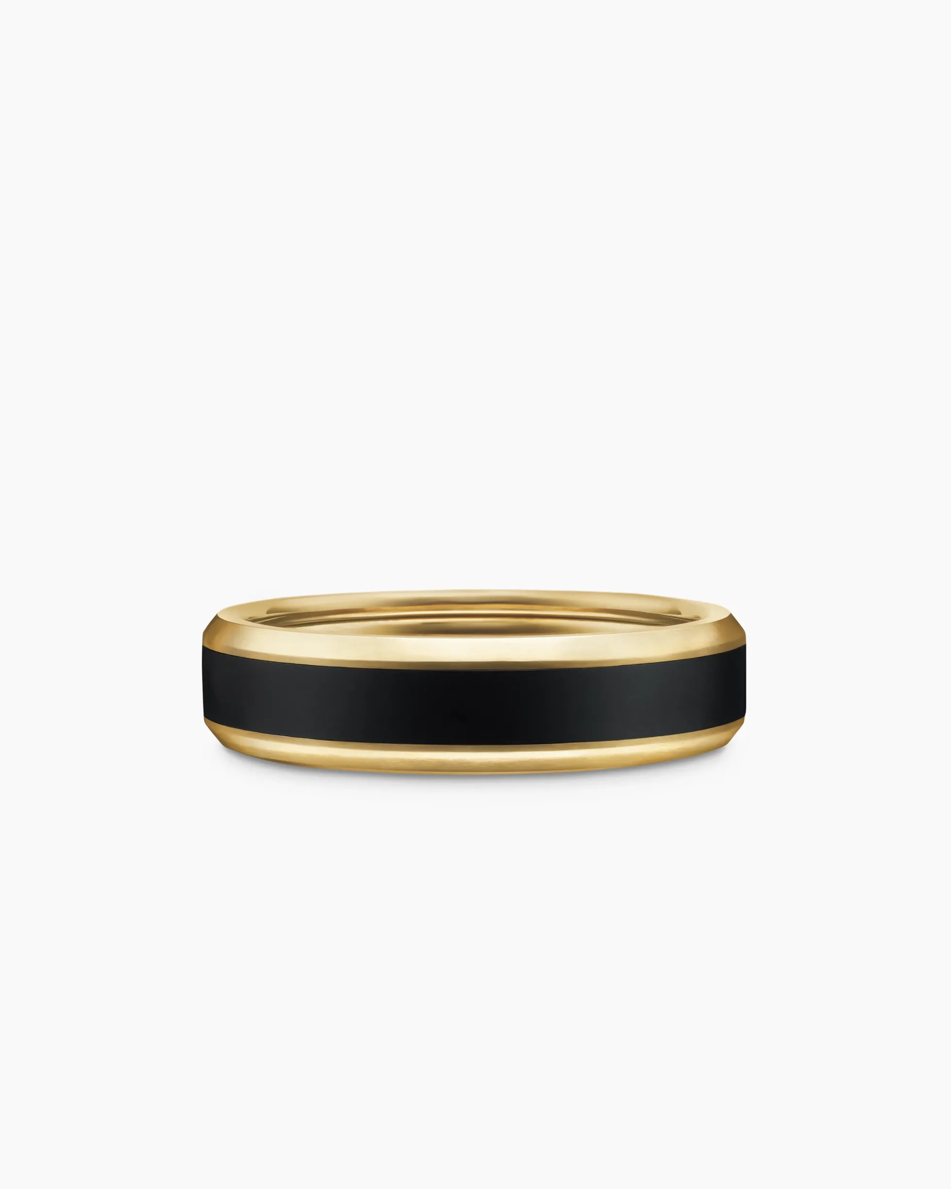 Beveled Band Ring 18K Yellow Gold with Black Titanium, 6mm