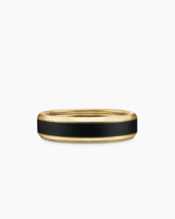 Beveled Band Ring 18K Yellow Gold with Black Titanium, 6mm