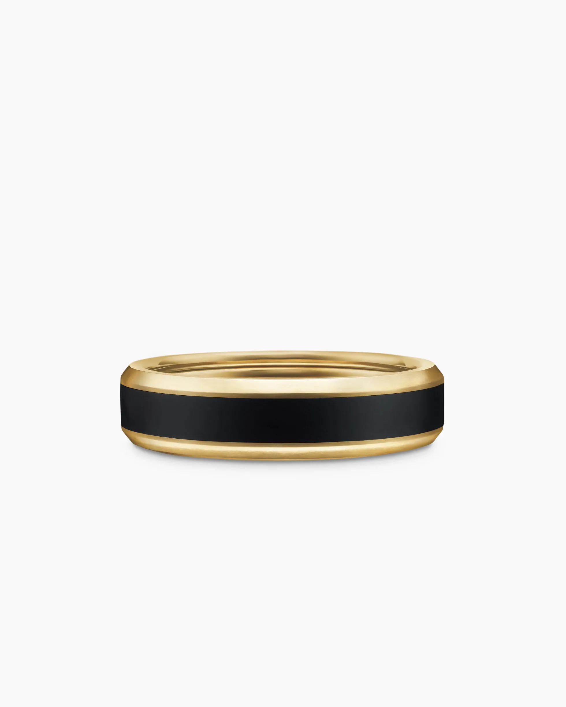 Beveled Band Ring 18K Yellow Gold with Black Titanium, 6mm