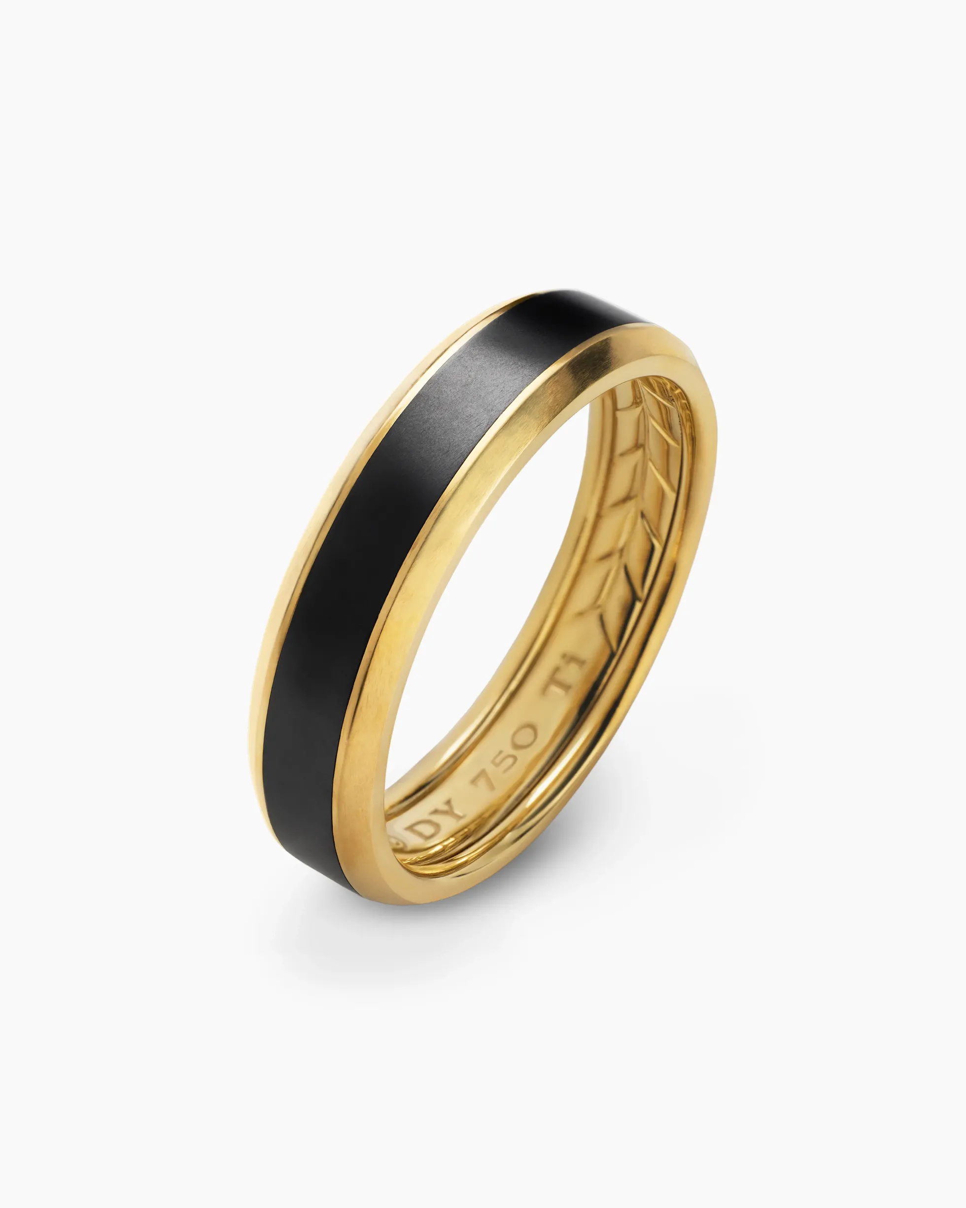 Beveled Band Ring 18K Yellow Gold with Black Titanium, 6mm