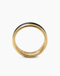 Beveled Band Ring 18K Yellow Gold with Black Titanium, 6mm
